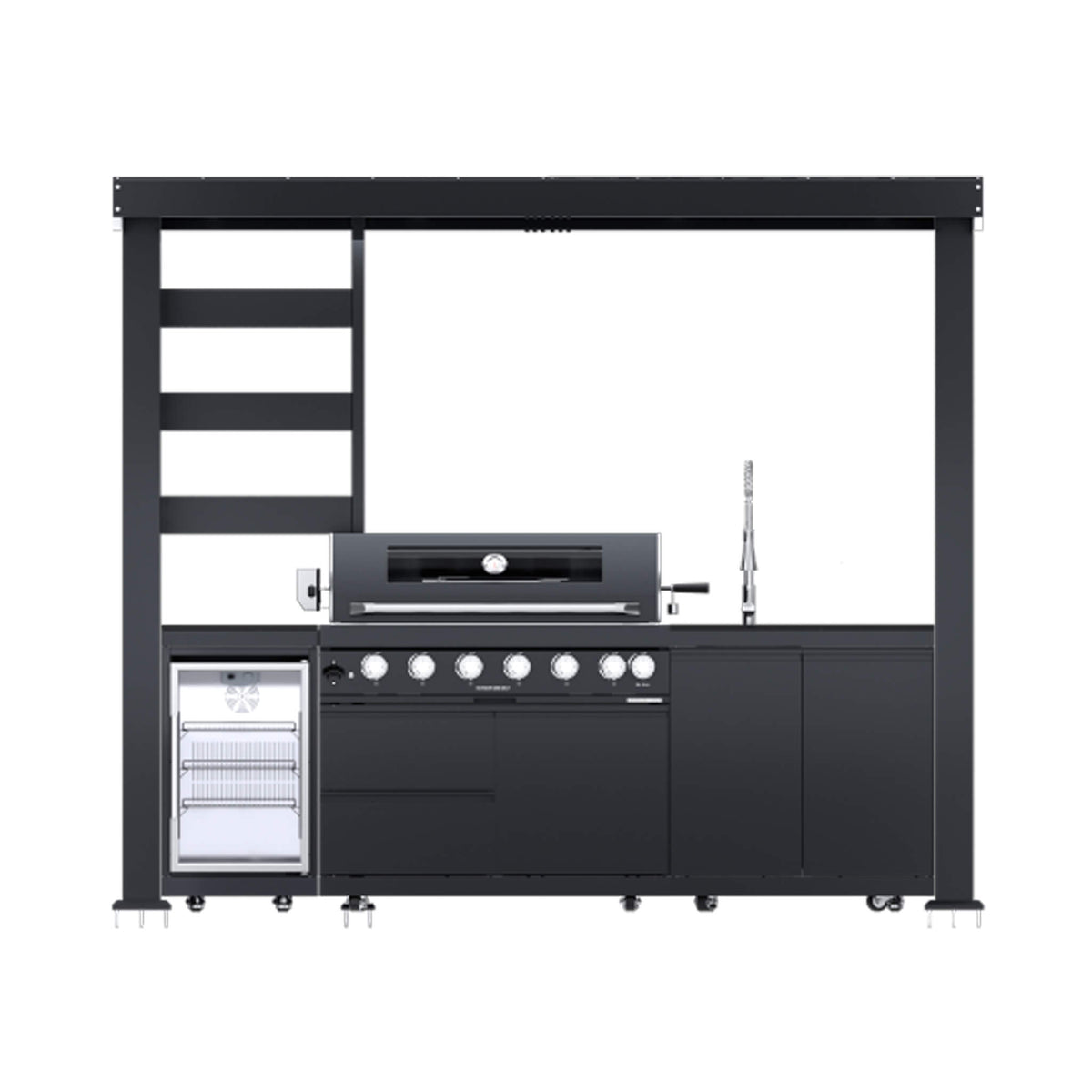 Blaze 108-Inch 6-Burner 85K BTU Deluxe Stainless Steel Liquid Propane Outdoor Kitchen Grill Island With Wine Cooler, Rotisserie, Cabinets, And Granite Countertops (SAK58310)