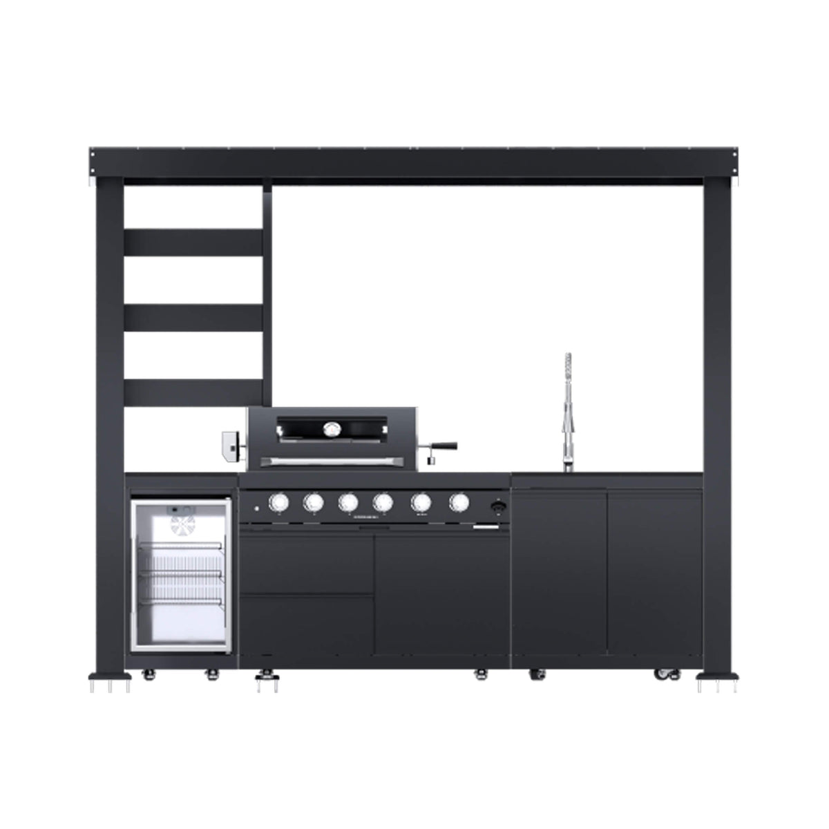 Imperial 110-Inch 4-Burner 72K BTU Deluxe Stainless Steel Outdoor Kitchen Grill Island With Wine Cooler, Rotisserie, Cabinets, And Granite Countertops (SAK94721)