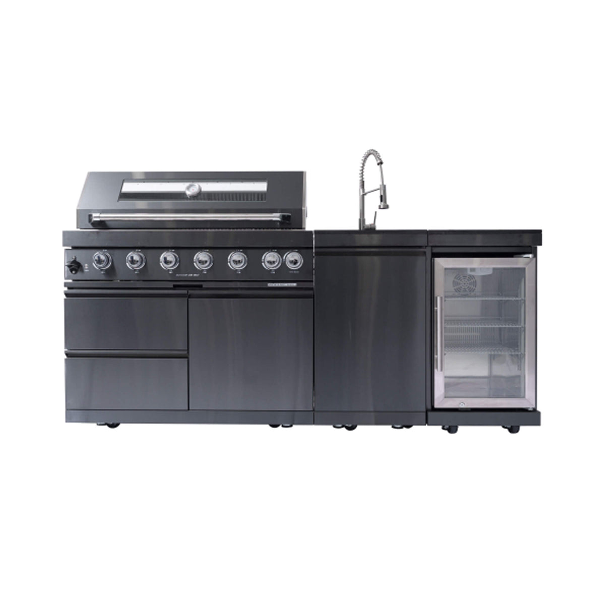 Verona 44-Inch 6-Burner 85K BTU Stainless Steel Outdoor BBQ Kitchen Grill Island With Wine Cooler, Rotisserie Kit, And Storage Cabinets (SAK97105)