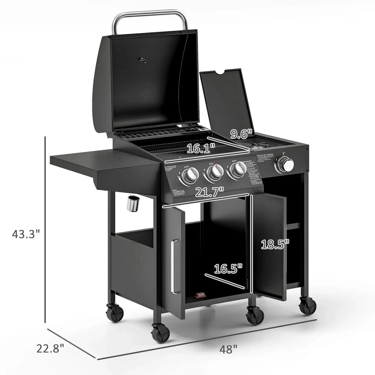 15K BTU Barbecue Propane Liquid Propane Grill With Side Burner (SAK53481)