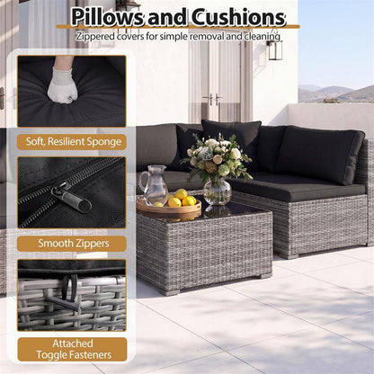 7-Piece Wicker Patio Outdoor Sectional Set Sofa with Cushionguard Black Cushions
