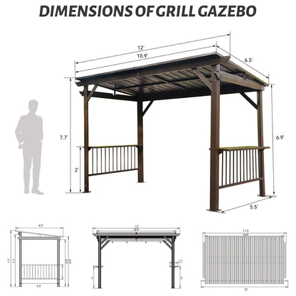 [06X12FT] Hardtop Grill Gazebo With Steel Roof, Shelves, And Hooks (SAK81324)