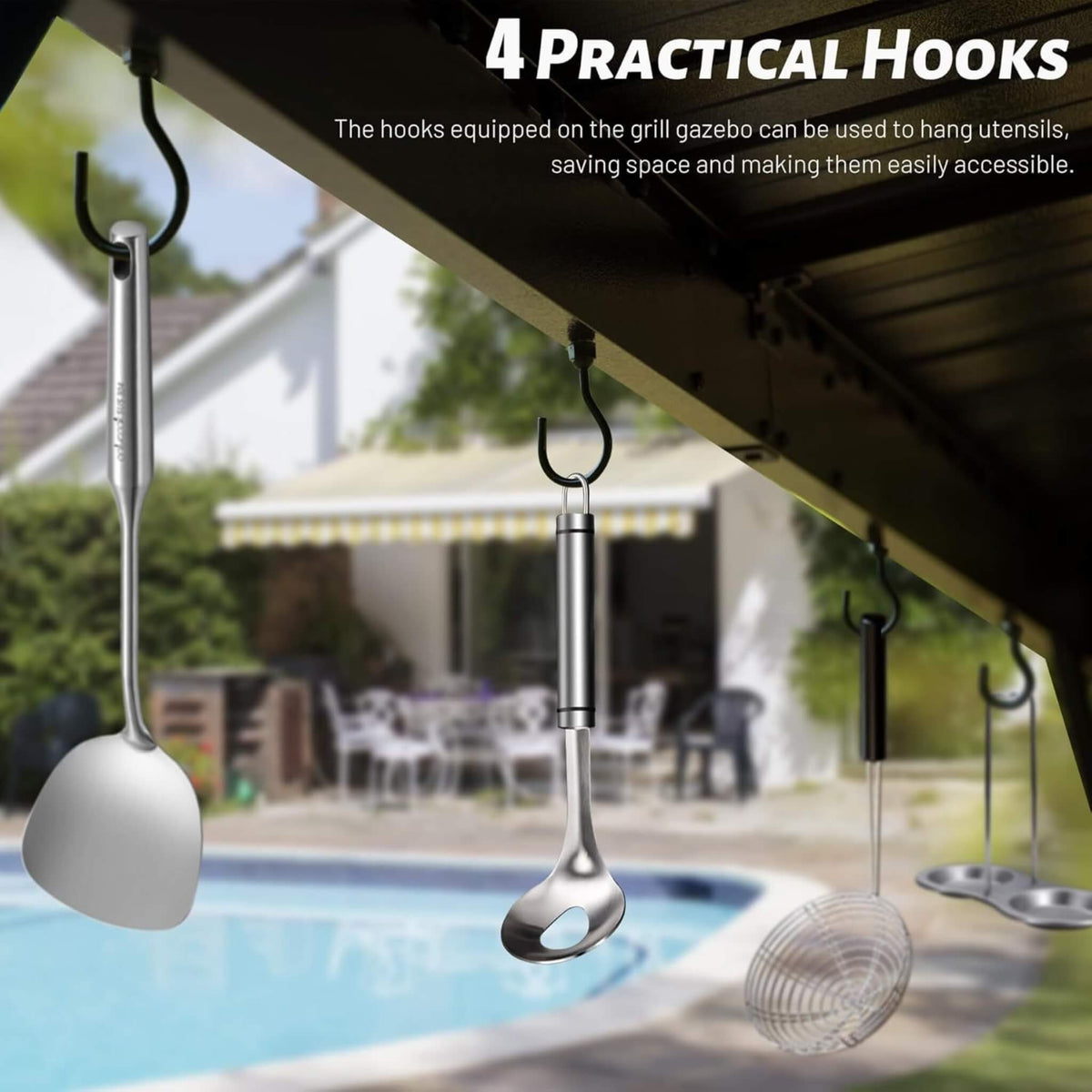 [06X12FT] Hardtop Grill Gazebo With Steel Roof, Shelves, And Hooks (SAK81324)