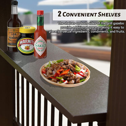 [06X12FT] Hardtop Grill Gazebo With Steel Roof, Shelves, And Hooks (SAK81324)