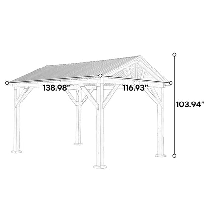 [09X11FT] Heavy-Duty All-Weather Hardtop Wooden Carport Gazebo With Galvanized Steel Roof (SAK39187)