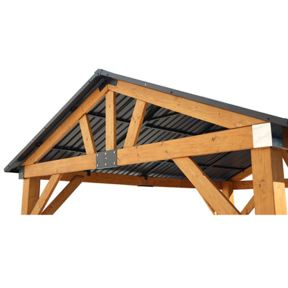 [09X11FT] Heavy-Duty All-Weather Hardtop Wooden Carport Gazebo With Galvanized Steel Roof (SAK39187)