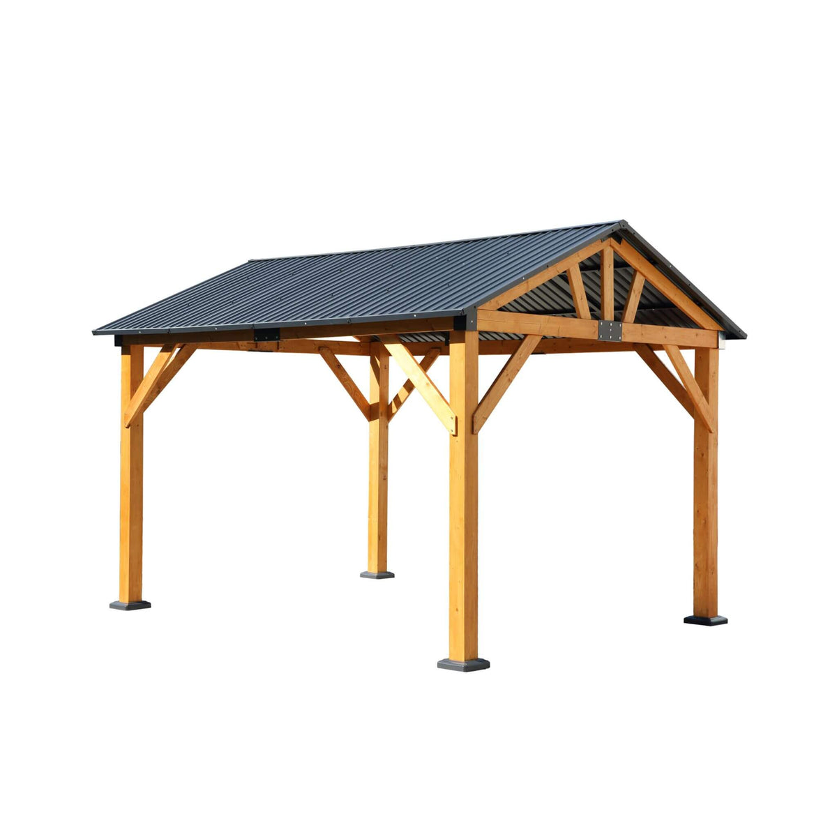 [09X11FT] Heavy-Duty All-Weather Hardtop Wooden Carport Gazebo With Galvanized Steel Roof (SAK39187)