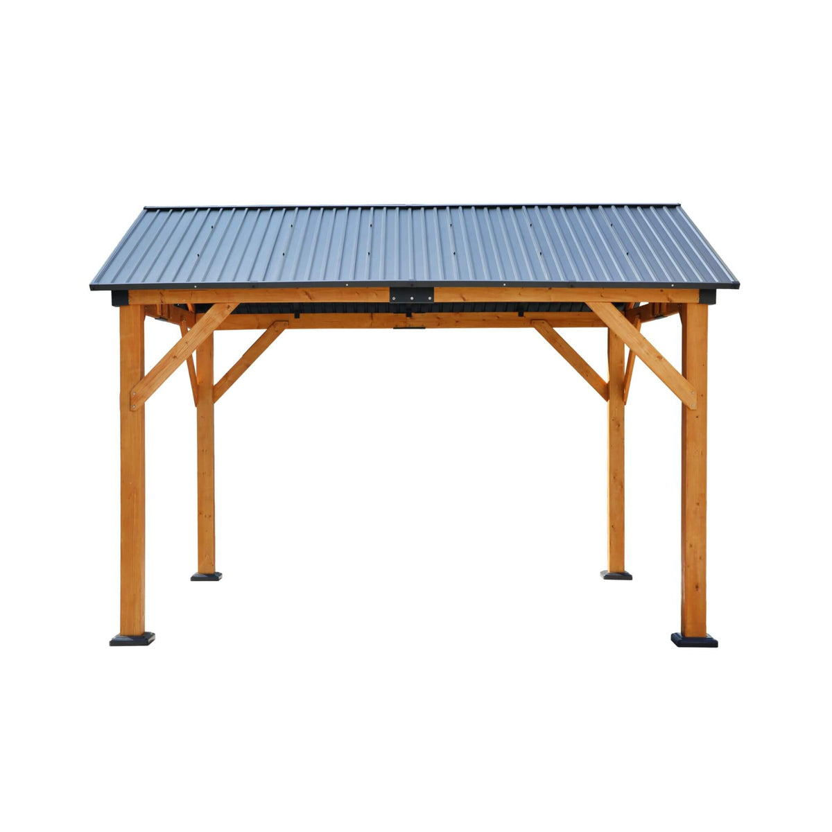 [09X11FT] Heavy-Duty All-Weather Hardtop Wooden Carport Gazebo With Galvanized Steel Roof (SAK39187)