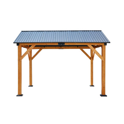 [09X11FT] Heavy-Duty All-Weather Hardtop Wooden Carport Gazebo With Galvanized Steel Roof (SAK39187)