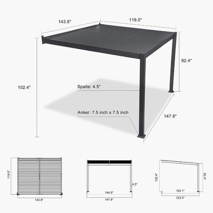 [10X12FT] Modern Wall-Mounted Louvered Pergola With Aluminum Frame (SAK45912)