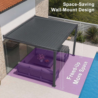 [10X12FT] Modern Wall-Mounted Louvered Pergola With Aluminum Frame (SAK45912)