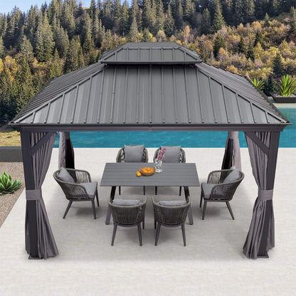 [10X13FT] Large Premium Outdoor Hardtop Aluminum Gazebo With Galvanized Steel Double Roof (SAK74826)