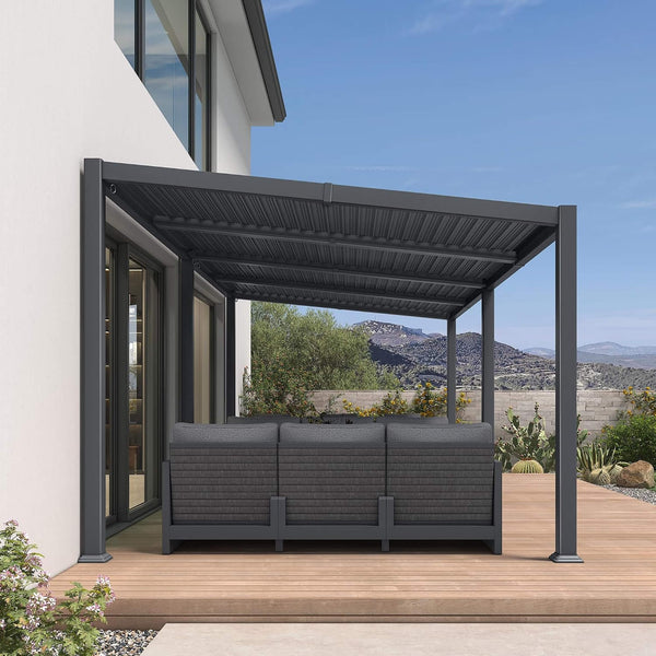 [10X20FT] Modern Louvered Aluminum Pergola With Sloped Roof (SAK12034)