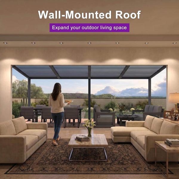 [10X20FT] Modern Wall-Mounted Louvered Pergola With Aluminum Frame (SAK90333)