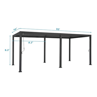 [10X20FT] Modern Outdoor Adjustable Charcoal Louvered Pergola With Screens And Built-In Drainage (SAK64973)