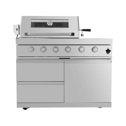 Imperial 110-Inch 4-Burner 72K BTU Deluxe Stainless Steel Outdoor Kitchen Grill Island With Wine Cooler, Rotisserie, Cabinets, And Granite Countertops (SAK94721)