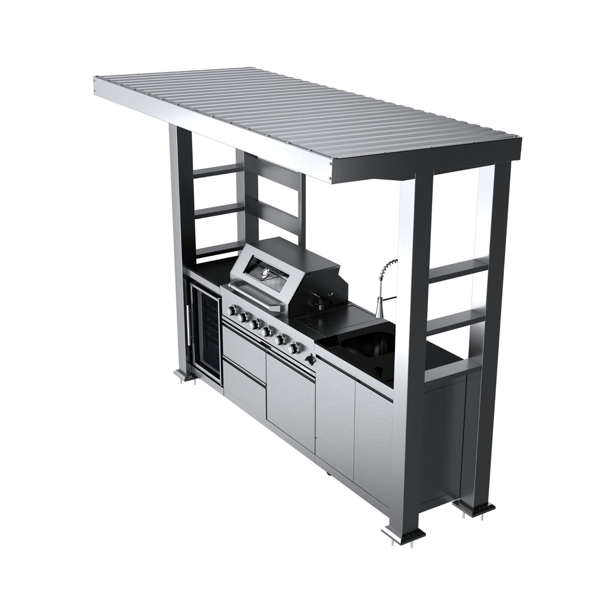 Imperial 110-Inch 4-Burner 72K BTU Deluxe Stainless Steel Outdoor Kitchen Grill Island With Wine Cooler, Rotisserie, Cabinets, And Granite Countertops (SAK94721)