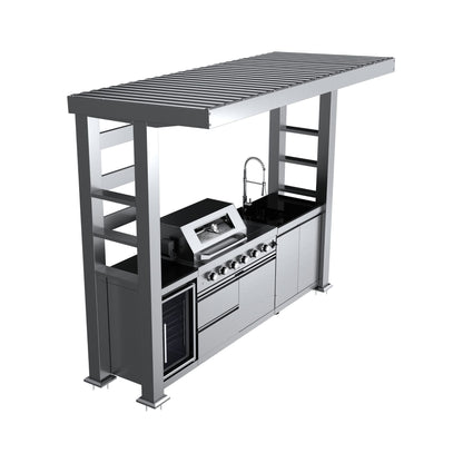 Imperial 110-Inch 4-Burner 72K BTU Deluxe Stainless Steel Outdoor Kitchen Grill Island With Wine Cooler, Rotisserie, Cabinets, And Granite Countertops (SAK94721)