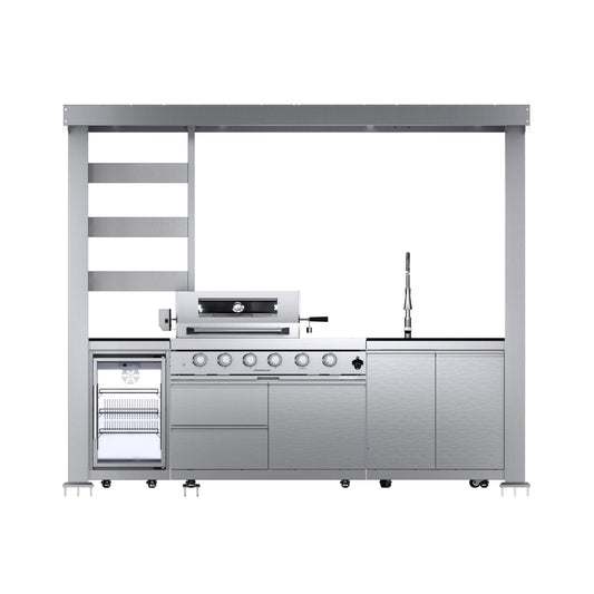 Imperial 110-Inch 4-Burner 72K BTU Deluxe Stainless Steel Outdoor Kitchen Grill Island With Wine Cooler, Rotisserie, Cabinets, And Granite Countertops (SAK94721)