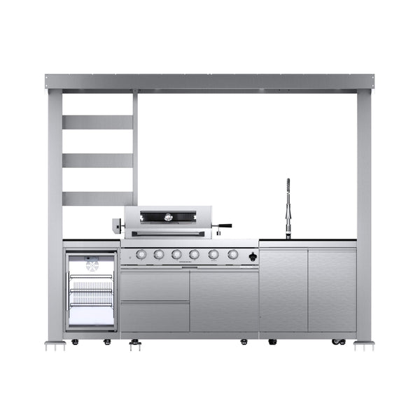 Imperial 110-Inch 4-Burner 72K BTU Deluxe Stainless Steel Outdoor Kitchen Grill Island With Wine Cooler, Rotisserie, Cabinets, And Granite Countertops (SAK94721)