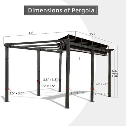 [11X16FT] Outdoor Retractable Backyard Aluminum Metal Pergola With Roof (SAK16804)