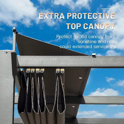 [11X16FT] Outdoor Retractable Backyard Aluminum Metal Pergola With Roof (SAK16804)