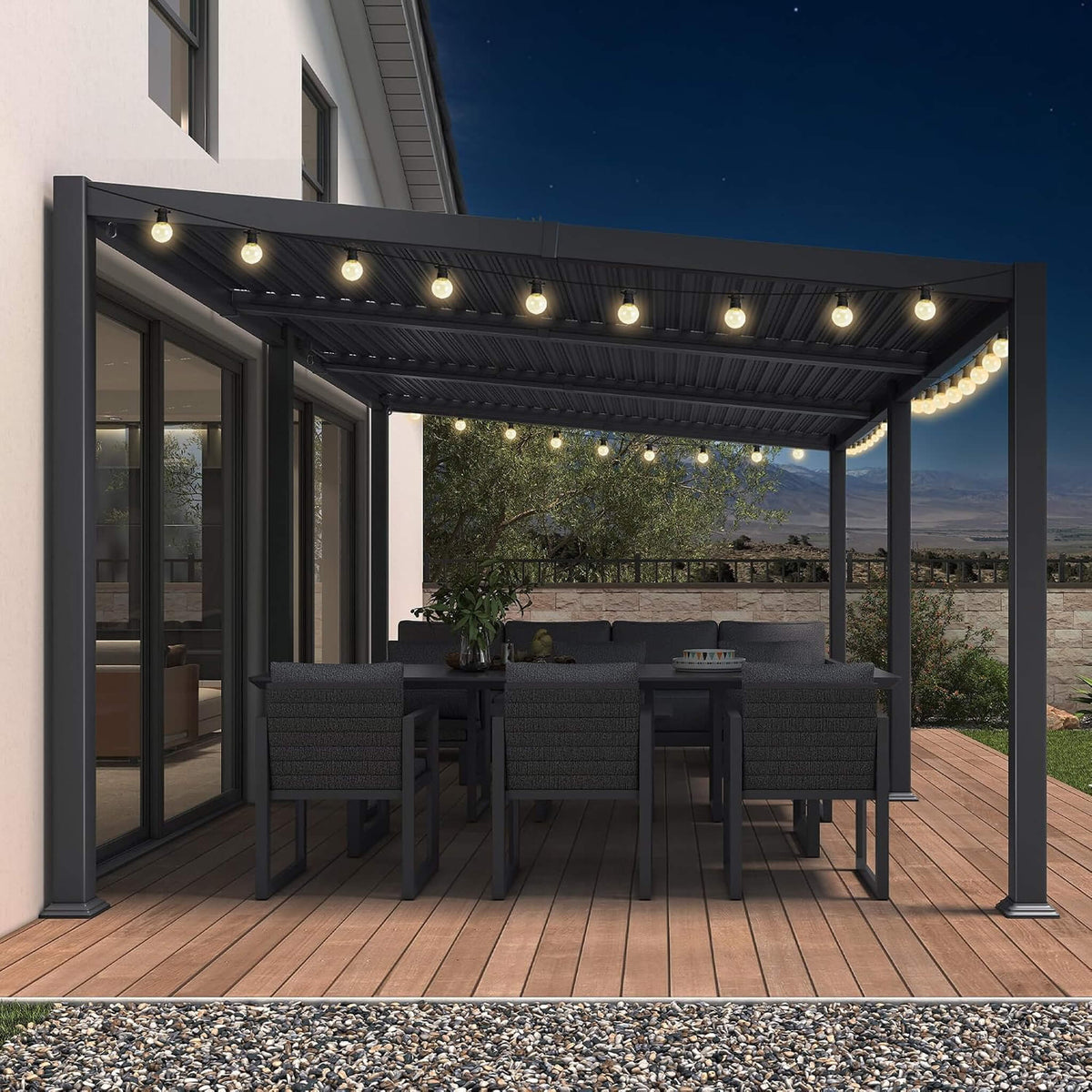 [11X18FT] Modern Louvered Aluminum Pergola With Sloped Roof (SAK29326)