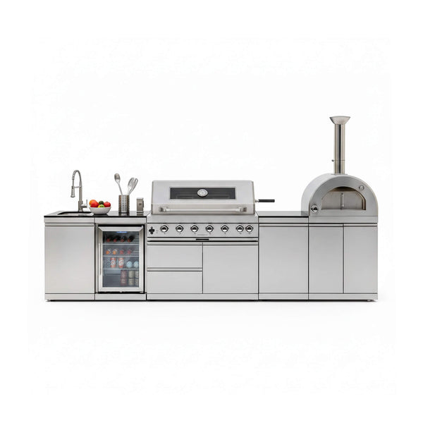 128-Inch 6-Burner 120K BTU Outdoor Kitchen Island With Pizza Oven, Rotisserie & Refrigerator (SAK75770)