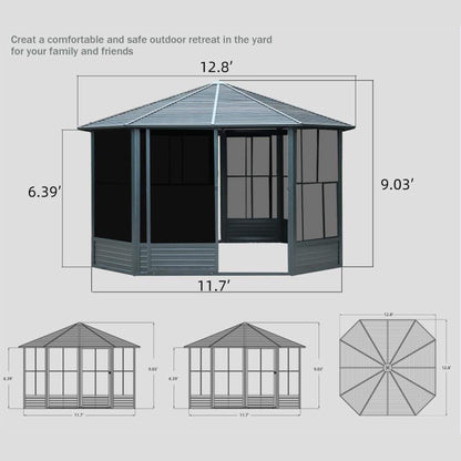 [12X12FT] Prism Large Octagonal Sunroom Solarium With Lockable Sliding Doors And Galvanized Steel Sloping Roof (SAK47843)