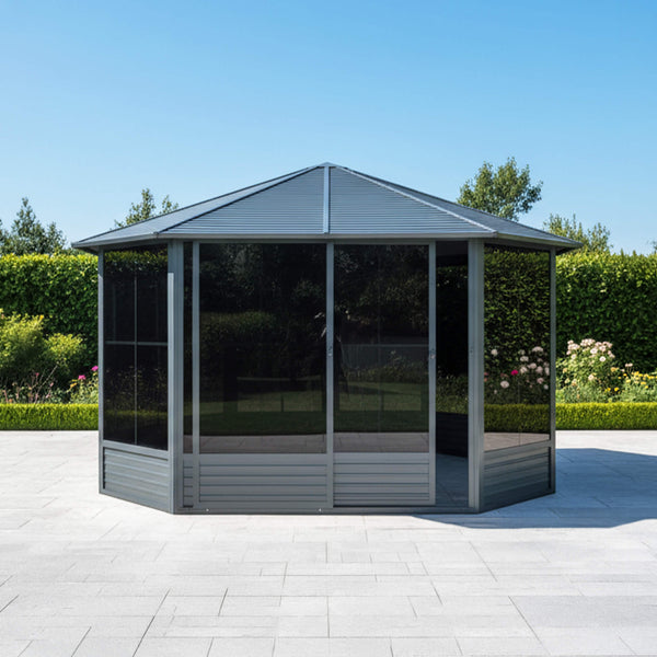 [12X12FT] Prism Large Octagonal Sunroom Solarium With Lockable Sliding Doors And Galvanized Steel Sloping Roof (SAK47843)