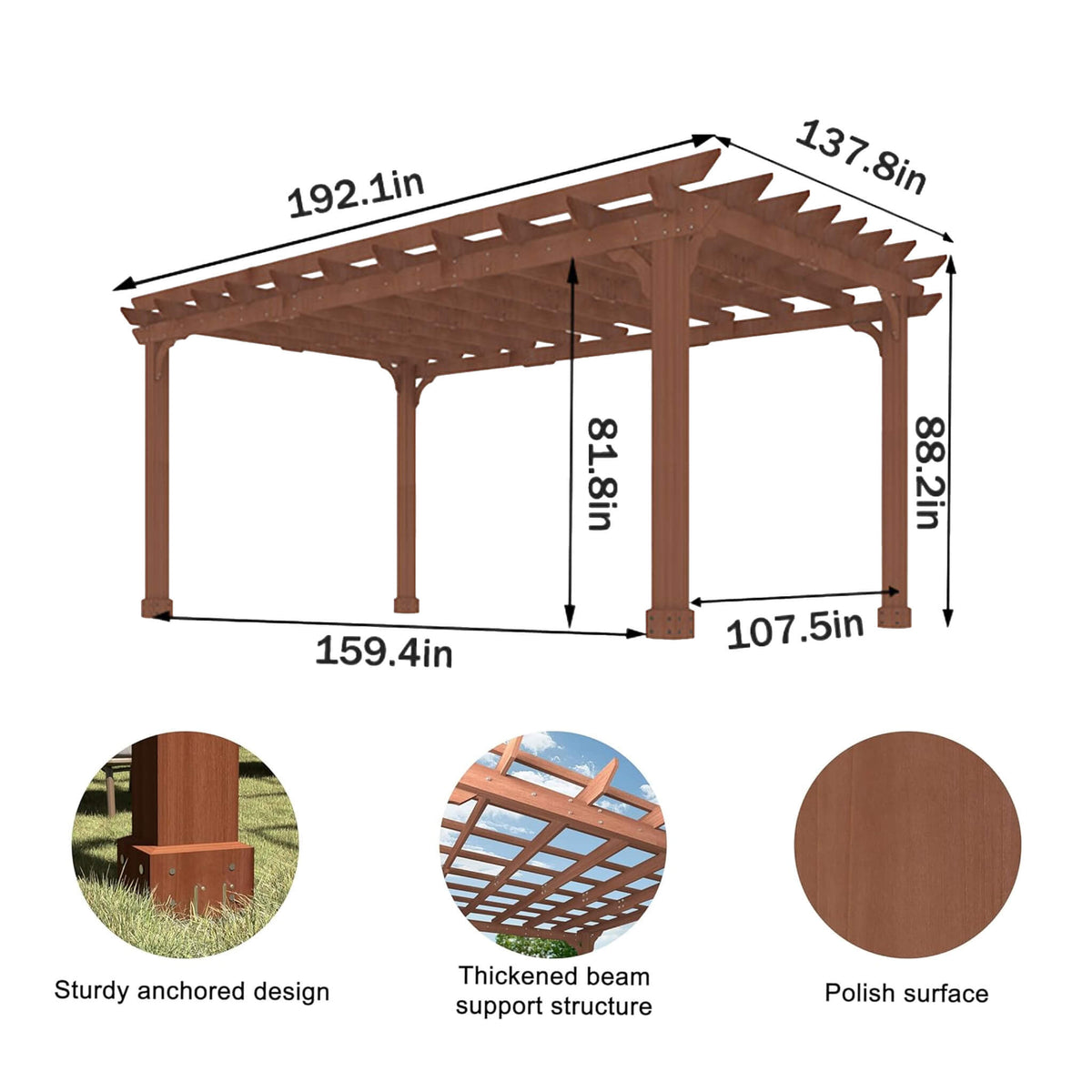 Outdoor Cedar Wood Patio Pergola With Slatted Trellis Roof (SAK92150)