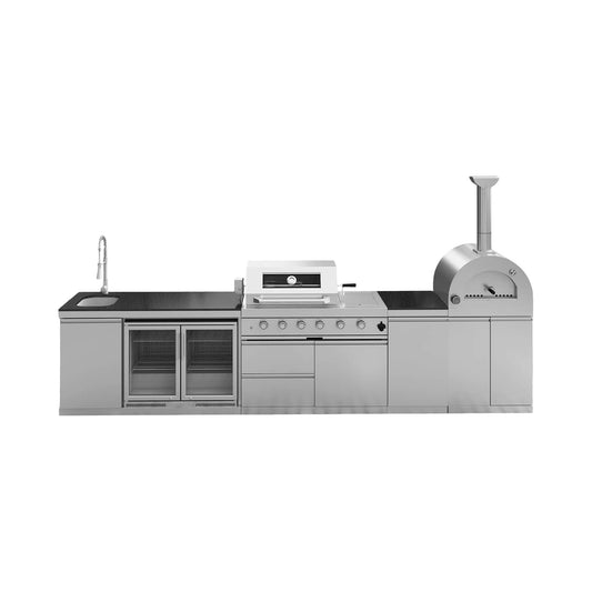 150-Inch 4-Burner 108K BTU Outdoor Kitchen Island With Pizza Oven, Rotisserie & Refrigerator (SAK36412)