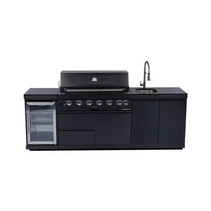 Belmont 43-Inch 6-Burner 85K BTU Stainless Steel Outdoor BBQ Kitchen Grill Island With Wine Cooler, Rotisserie, And Sink (SAK19476)