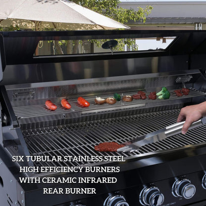 Belmont 43-Inch 6-Burner 85K BTU Stainless Steel Outdoor BBQ Kitchen Grill Island With Wine Cooler, Rotisserie, And Sink (SAK19476)
