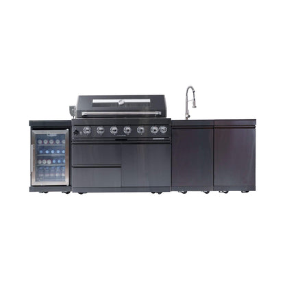 Belmont 43-Inch 6-Burner 85K BTU Stainless Steel Outdoor BBQ Kitchen Grill Island With Wine Cooler, Rotisserie, And Sink (SAK19476)
