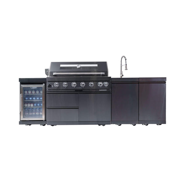 Belmont 43-Inch 6-Burner 85K BTU Stainless Steel Outdoor BBQ Kitchen Grill Island With Wine Cooler, Rotisserie, And Sink (SAK19476)