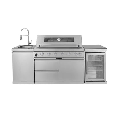 Verona 44-Inch 6-Burner 85K BTU Stainless Steel Outdoor BBQ Kitchen Grill Island With Wine Cooler, Rotisserie Kit, And Storage Cabinets (SAK97105)