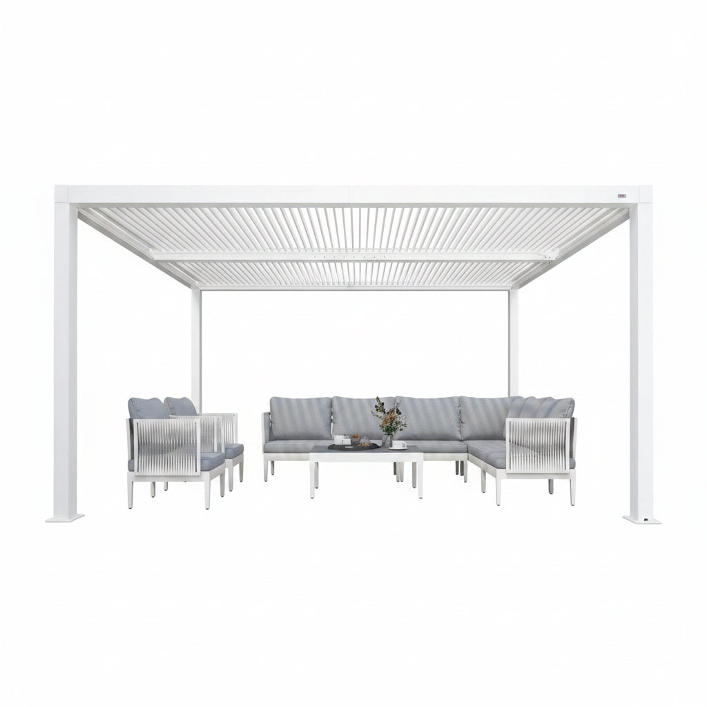 Louvered Pergola Modern White Pergola with Adjustable Roof for Deck Backyard Garden