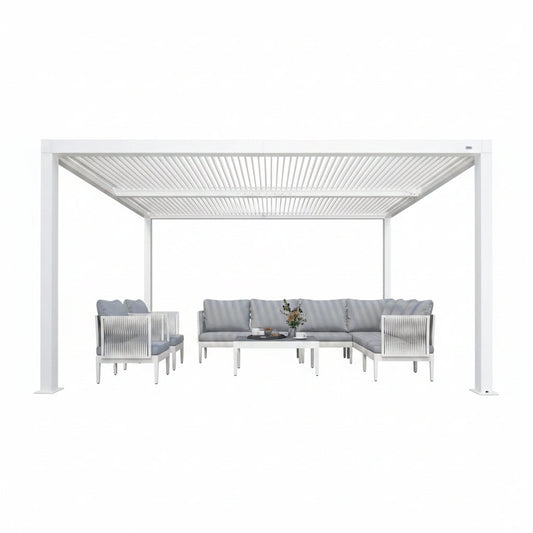 Louvered Pergola Modern White Pergola with Adjustable Roof for Deck Backyard Garden
