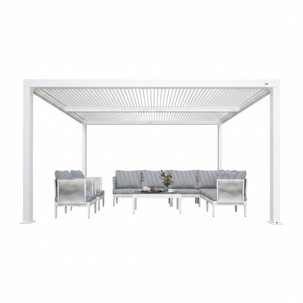 Louvered Pergola Modern White Pergola with Adjustable Roof for Deck Backyard Garden