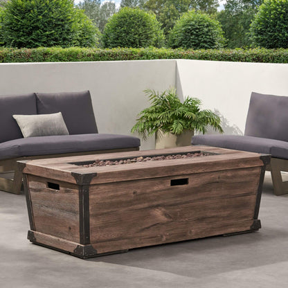 56-Inch Outdoor 50K BTU Wood Pattern Rectangle Gas Burning Fire Pit (SAK43681)