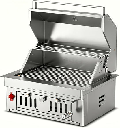 27-IN Premium Portable 304 Stainless Steel Built-In Charcoal Grill with Adjustable Charcoal Tray, Large Front Access Door, and Side Vents, Ideal for Outdoor Family BBQ Gatherings