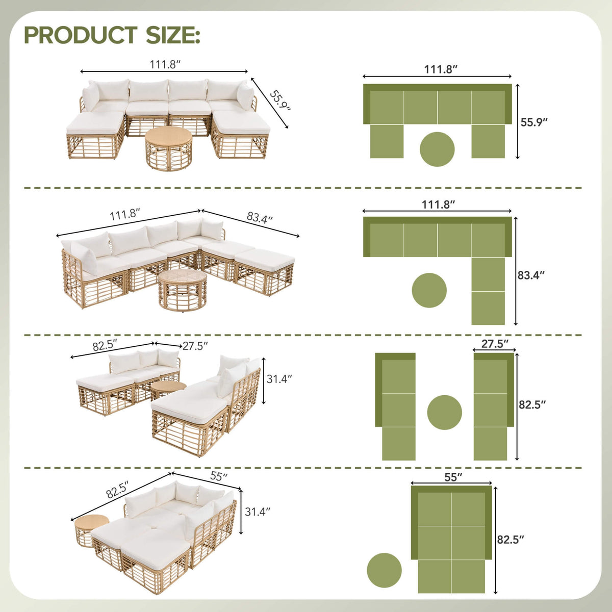 7-Piece Outdoor All-Weather Rattan Patio Sofa Set With Cushions (SAK47230)