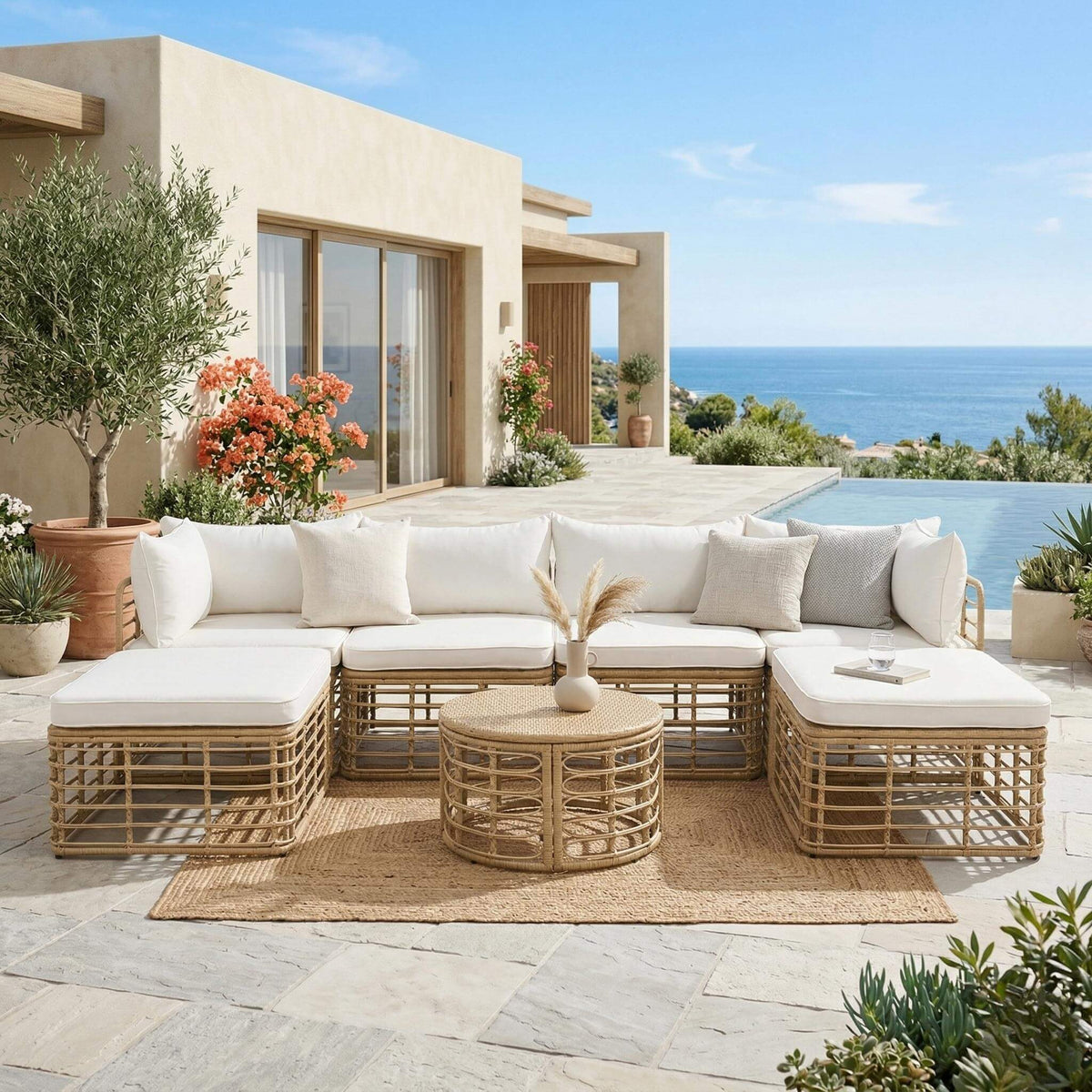 7-Piece Outdoor All-Weather Rattan Patio Sofa Set With Cushions (SAK47230)