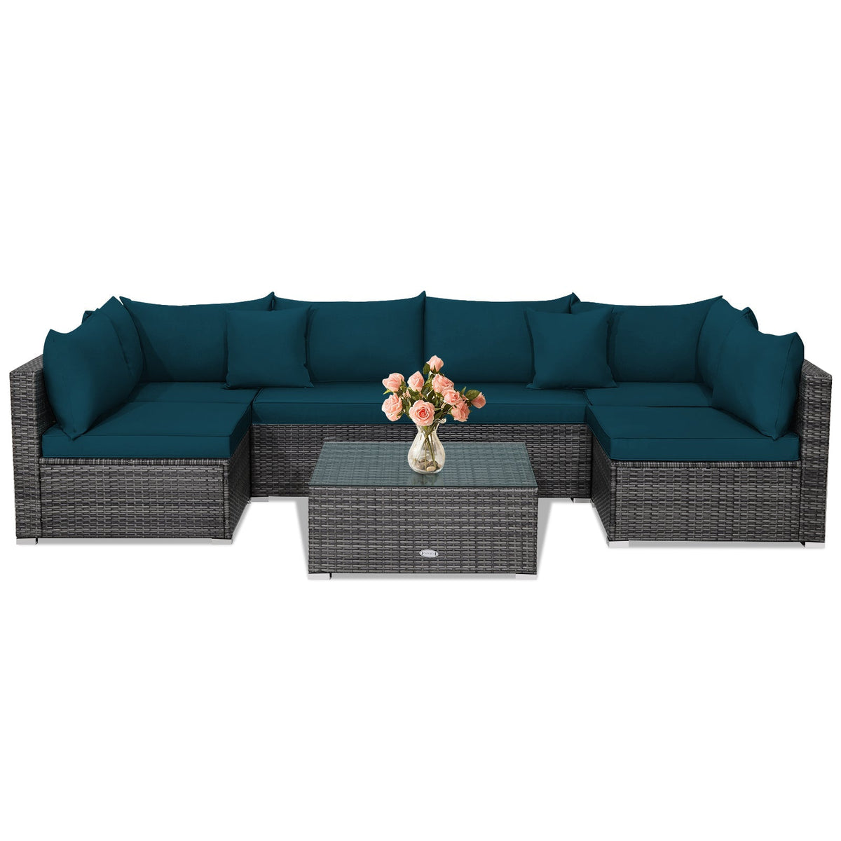 7 Pieces Patio Rattan Furniture Set Sectional Sofa Garden Cushion