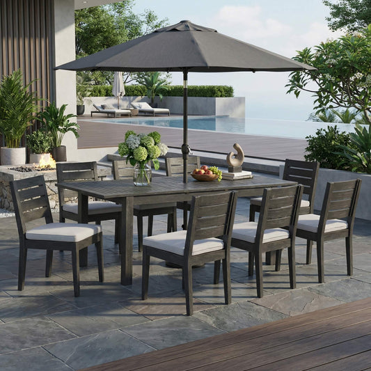 9-Piece Outdoor Dining Set With Extendable Acacia Wood Patio Table (SAK75134)