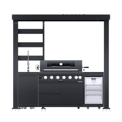 Astoria 94-Inch 6-Burner 85K BTU Outdoor Kitchen Grill Island With Wine Cooler, Rotisserie, Cabinets, And Granite Countertops (SAK68014)