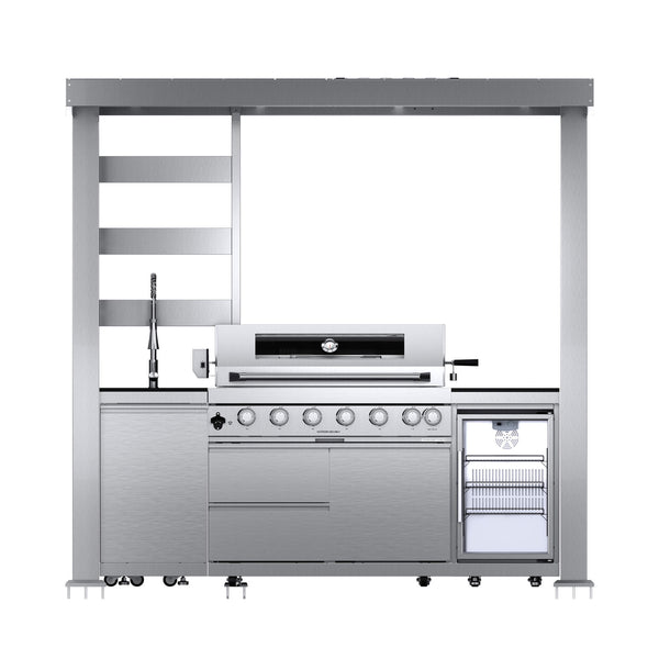 Astoria 94-Inch 6-Burner 85K BTU Outdoor Kitchen Grill Island With Wine Cooler, Rotisserie, Cabinets, And Granite Countertops (SAK68014)