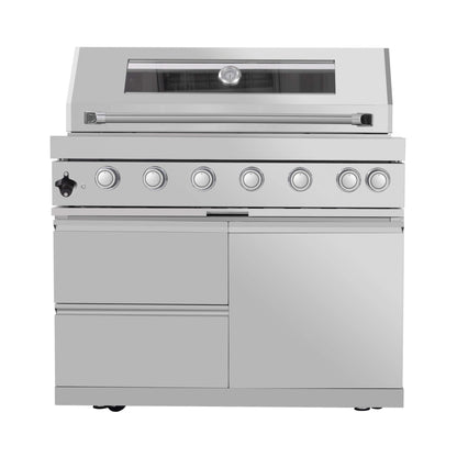 Astoria 94-Inch 6-Burner 85K BTU Outdoor Kitchen Grill Island With Wine Cooler, Rotisserie, Cabinets, And Granite Countertops (SAK68014)