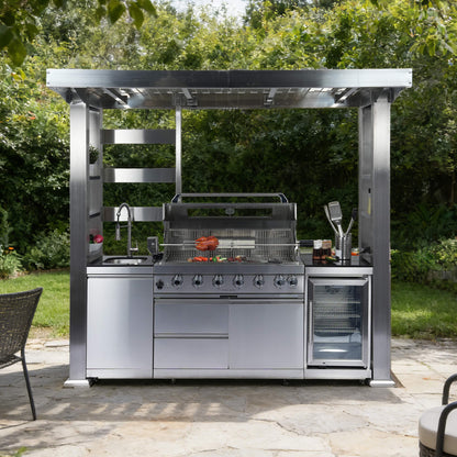 Astoria 94-Inch 6-Burner 85K BTU Outdoor Kitchen Grill Island With Wine Cooler, Rotisserie, Cabinets, And Granite Countertops (SAK68014)